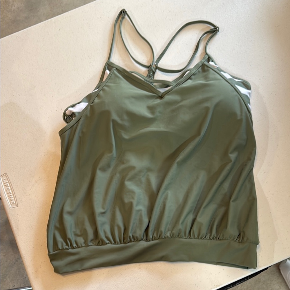 Olive Green Mesh Detail Tankin